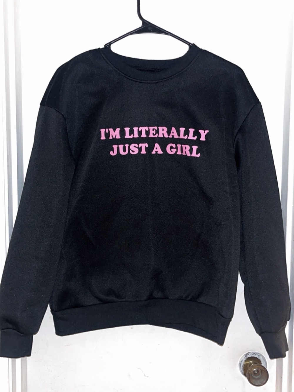 Black Crewneck Sweatshirt with Pink Slogan - Women